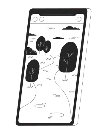 Mobile Phone Landscape Flat Monochrome Isolated Vector Object Phone Taking Picture Smartphone Editable Black And White Line Art Drawing Simple Outline Spot Illustration For Web Graphic Design Illustration