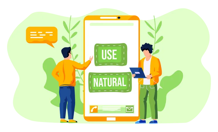 Mobile phone screen with the inscription to use natural products Illustration