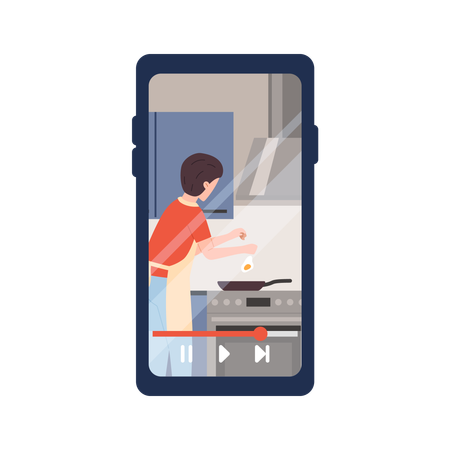 Mobile phone screen with video about cooking process  Illustration