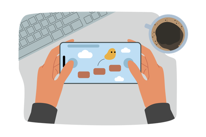 Mobile phone with video game in hands of person  Illustration