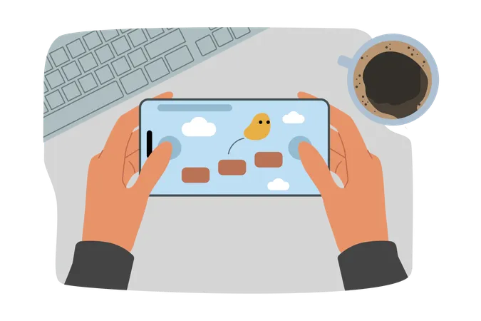 Mobile phone with video game in hands of person  Illustration