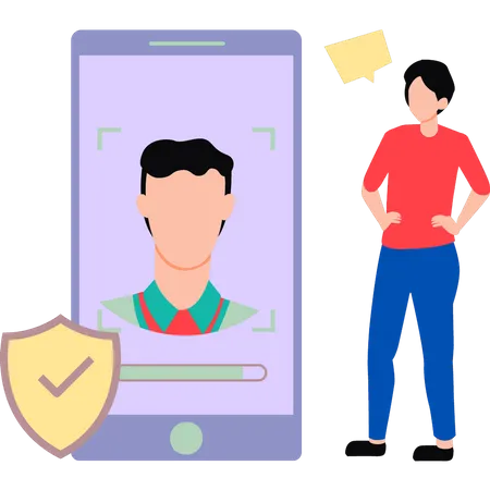 Mobile protected by face lock  Illustration