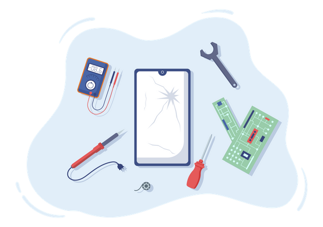 Mobile screen damage and motherboard service  Illustration