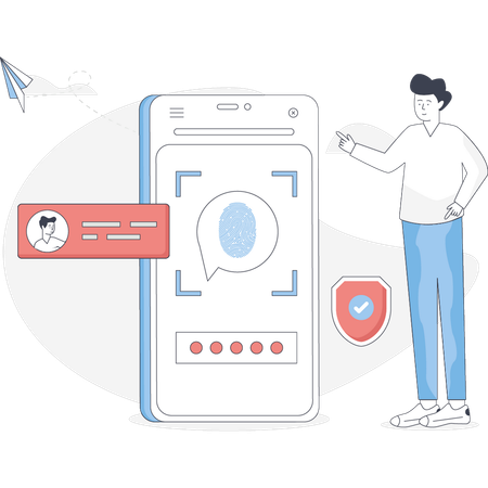 Mobile secured with  fingerprint lock  Illustration