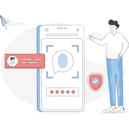 Mobile secured with  fingerprint lock  Illustration