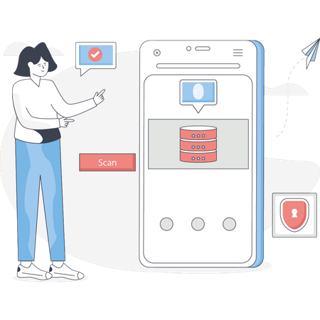 Mobile secured with fingerprint lock  Illustration