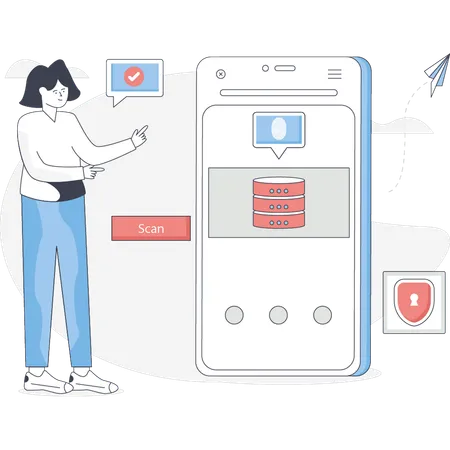 Mobile secured with fingerprint lock  Illustration