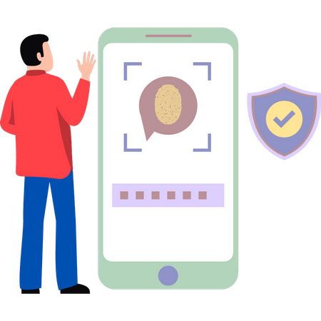 Mobile secured with fingerprint lock  Illustration