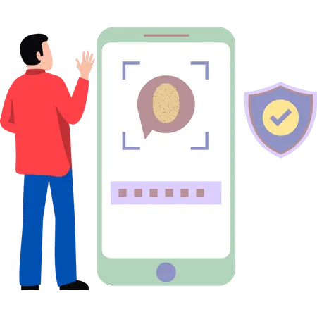 Mobile secured with fingerprint lock  Illustration