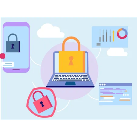 The Mobile Security Is Being Displayed On Laptop Illustration
