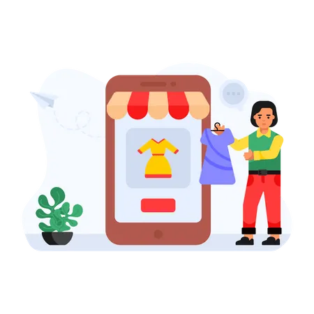Person Purchasing Online Cloths Flat Illustration Of Mobile Shop Illustration