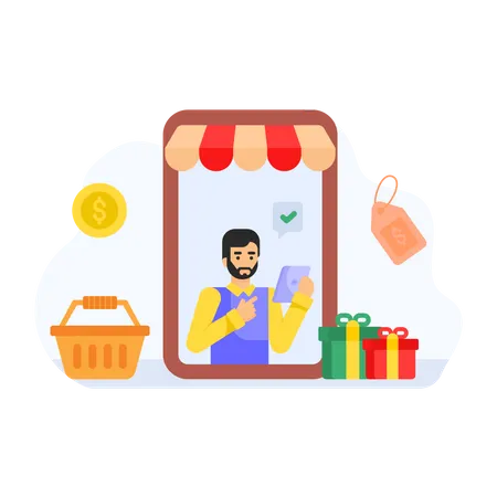Person Purchasing Online Products Flat Illustration Of Mobile Shopping Illustration