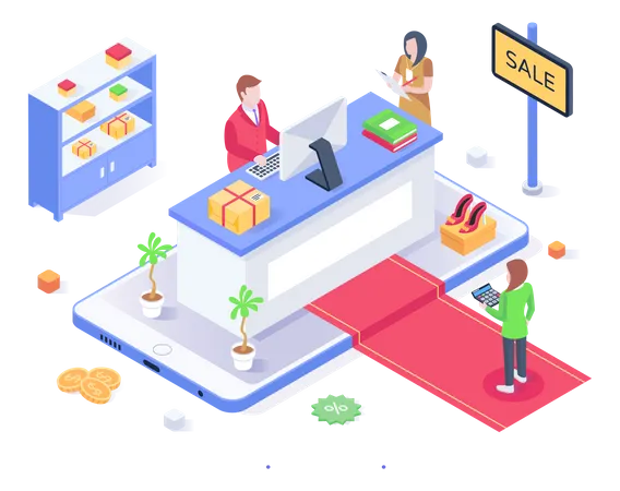 An Isometric Vector Of Mobile Shopping In Modern Style Illustration