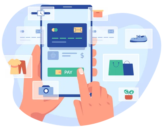 Mobile Shopping Concept Gadgets Applications For Shopping On The Internet Buyers Can Choose To Buy Products And Pay For The Products Through Mobile Banking Vector Illustration Flat Design Illustration
