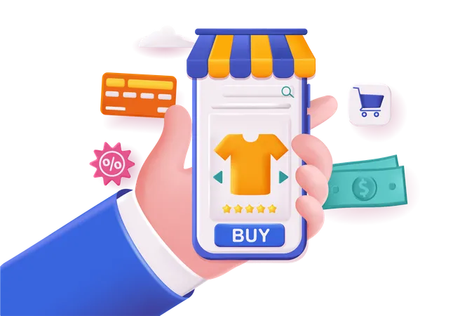 Mobile Shopping Concept 3 D Illustration Icon Composition With Application Interface For Shopping In Store Discounts Online Payment And Delivery Service Vector Illustration For Modern Web Design Illustration