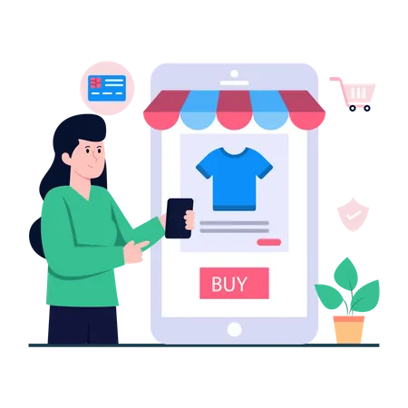 Buy Shirt Online Concept Of Mobile Shopping Illustration