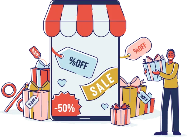 Mobile Shopping Discount  Illustration