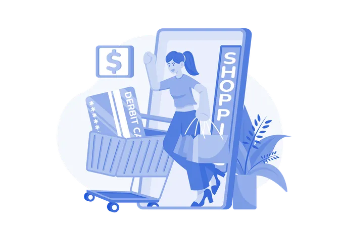 Mobile Shopping Payment Illustration Concept On A White Background Illustration