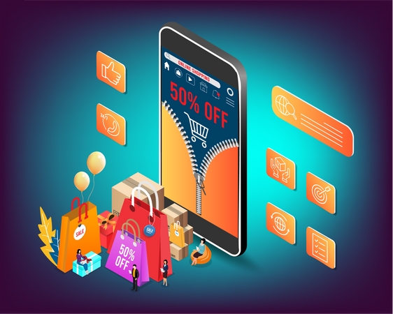 Mobile shopping sale Illustration