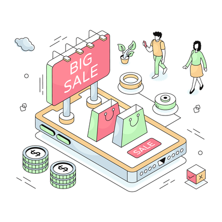 Mobile Shopping Sale  Illustration