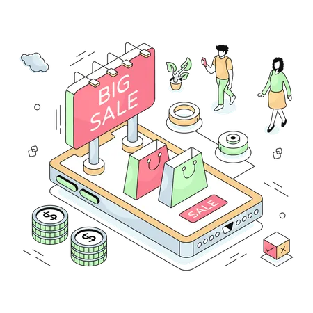 Mobile Shopping Sale  Illustration