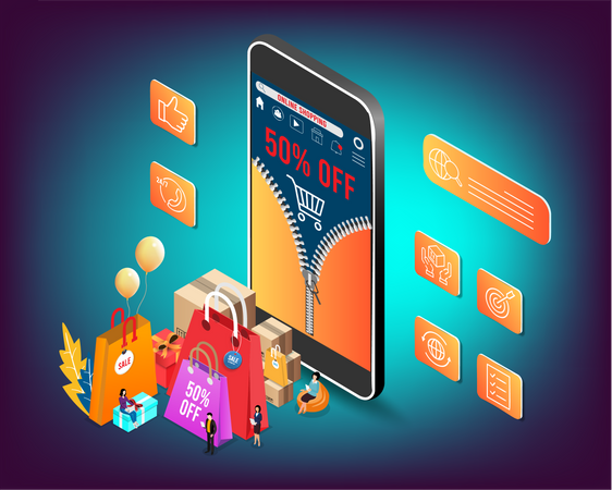 Mobile shopping sale  Illustration