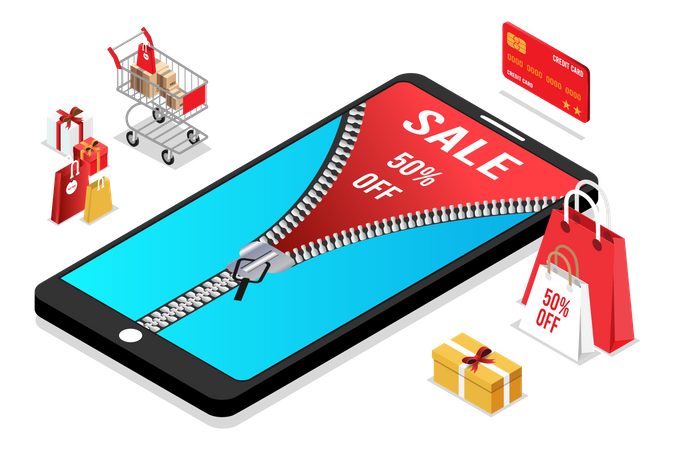 Mobile shopping sale  Illustration