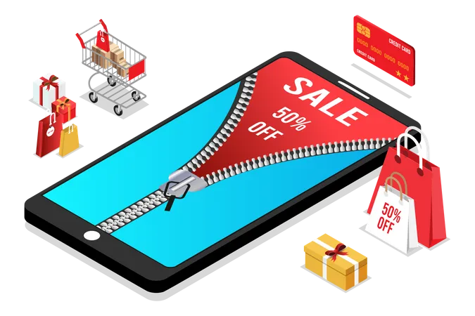 Mobile shopping sale  Illustration