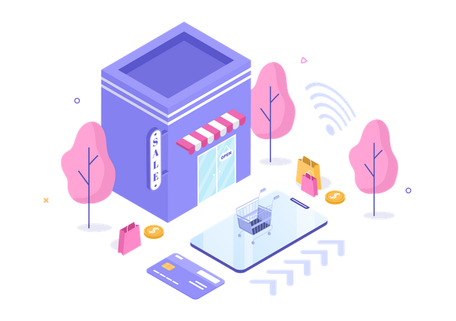 Mobile Shopping Store  Illustration