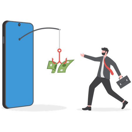 Mobile smartphone with fishing bait scam money threat  イラスト