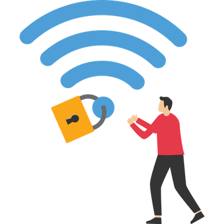 Mobile users connected to wifi network with padlock encryption  일러스트레이션