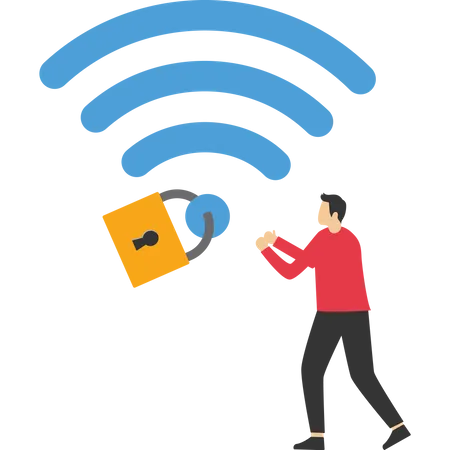 Mobile users connected to wifi network with padlock encryption  Illustration
