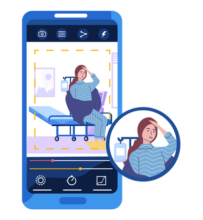 Mobile with photo of sick girl during covid Illustration