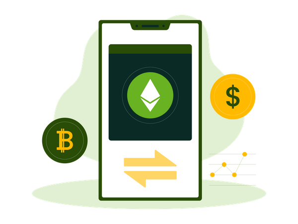 Mobiler Bitcoin- und Ethereum-Austausch  Illustration