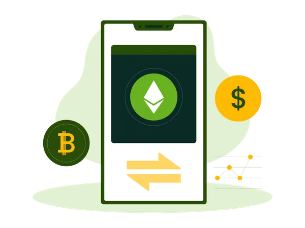 Mobiler Bitcoin- und Ethereum-Austausch  Illustration