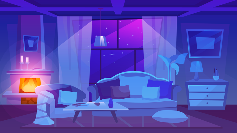 Noite de mobiliário de sala de estar  Ilustração