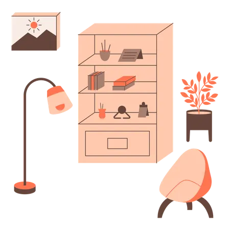 Mobilier de travail avec bibliothèque  Illustration