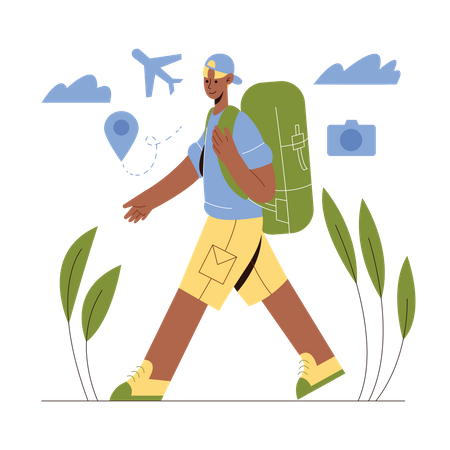 Mochileiro masculino viajando  Ilustração