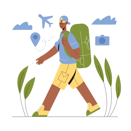 Mochileiro masculino viajando  Ilustração