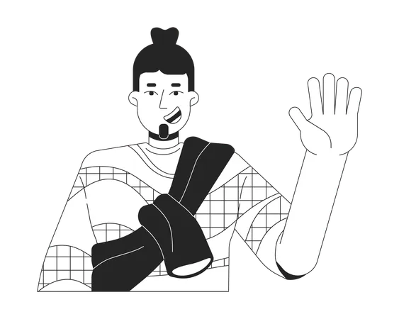 Hombre caucásico de moda casual saludando con la mano  Ilustración