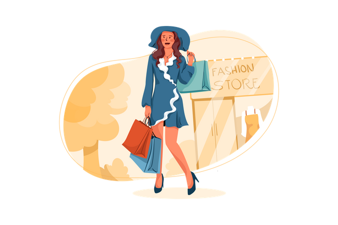 Mulher elegante segurando sacolas de compras  Illustration