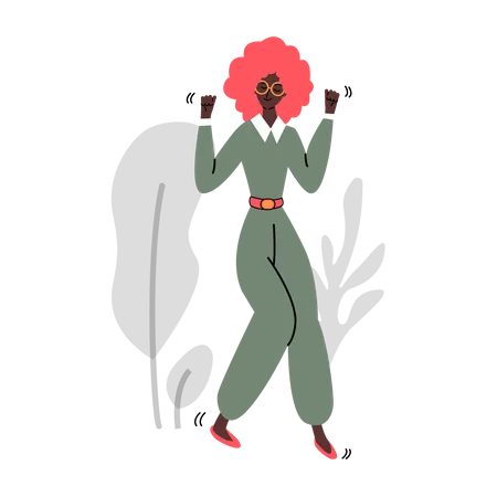 Danças de personagem de desenho animado de mulher ou menina afro-americana na moda e na moda  Ilustração