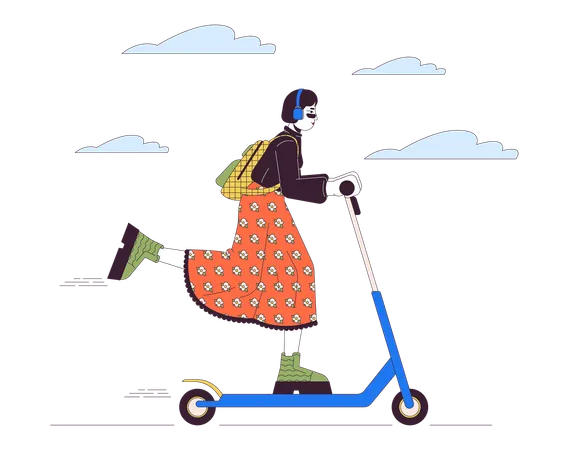 Femme à la mode coréenne chevauchant un scooter électrique  Illustration