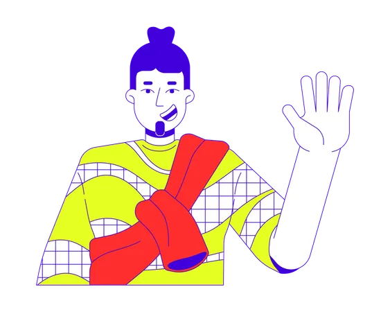 Homme caucasien de mode décontractée, agitant la main  Illustration