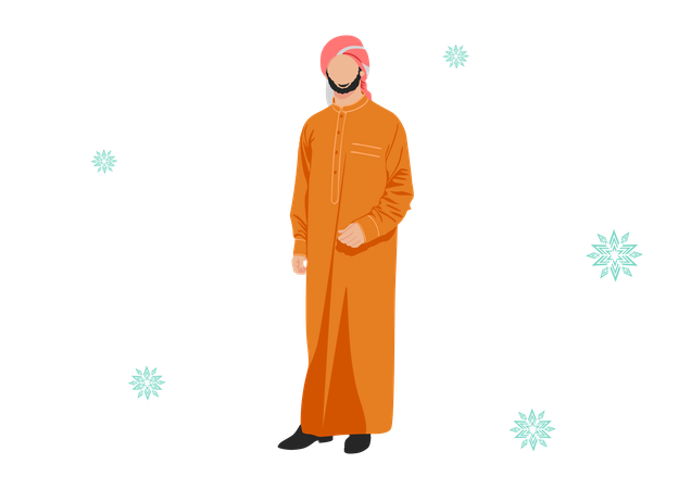 Mode musulmane pour hommes en combinaison rouge et orange  Illustration