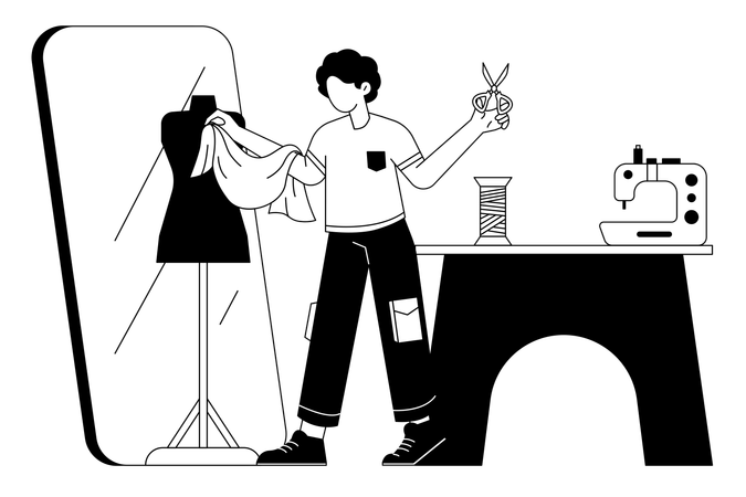 Modedesigner schneidet Stoff  Illustration