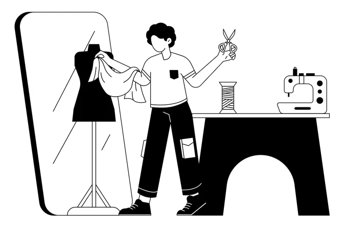 Modedesigner schneidet Stoff  Illustration