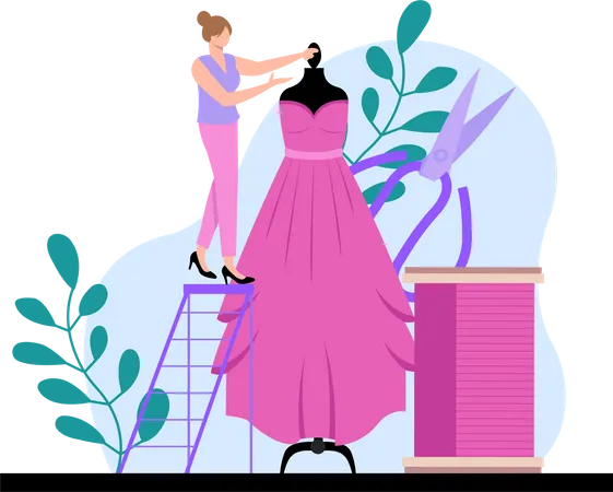 Modedesigner mit wunderschönem Kleid  Illustration