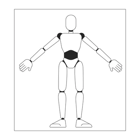 Model Of Cyborg On Paper Sheet Black And White 2 D Line Cartoon Character Humanoid Robot Drawing Isolated Vector Outline Personage Futuristic Engineering Project Monochromatic Flat Spot Illustration Illustration
