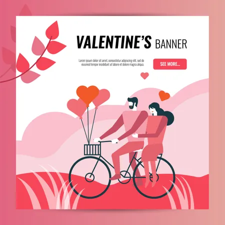 Modèle de bannière carrée pour la Saint-Valentin  Illustration